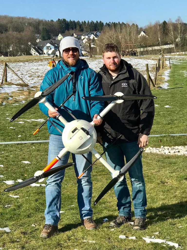 Henno Morkel, UAS Segment Specialist for OPTRON and Kevin Holighaus – Training Pilot for Microdrones, during training on multiple payloads and Microdrones UAV systems