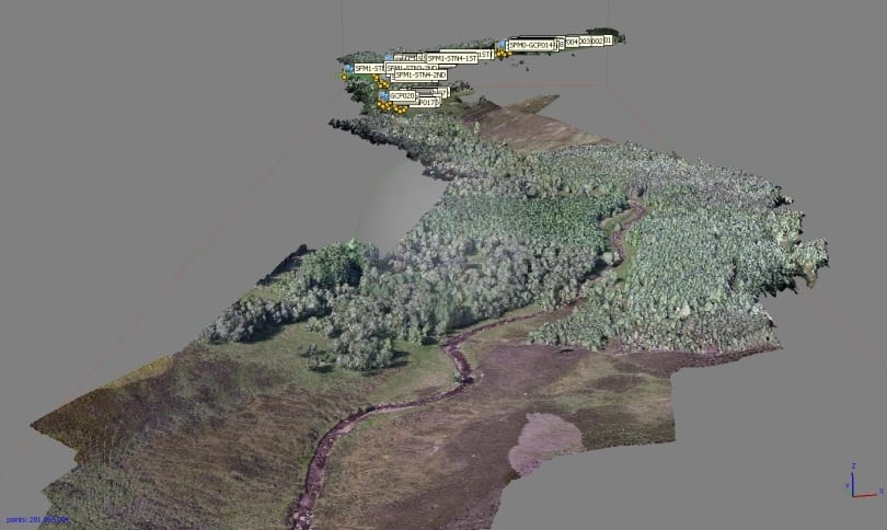 ‘Structure-from-Motion’ (SfM) 3D model of Girnock Burn, Scotland showing tree cover