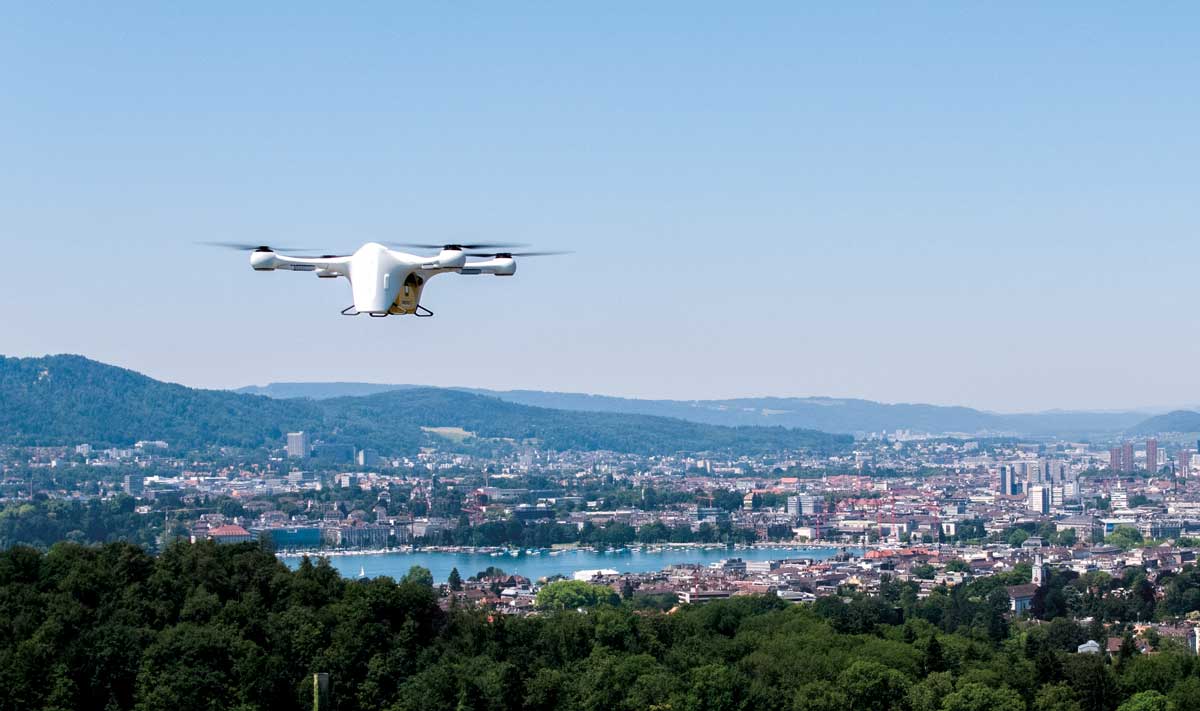A Matternet drone flies over Zurich