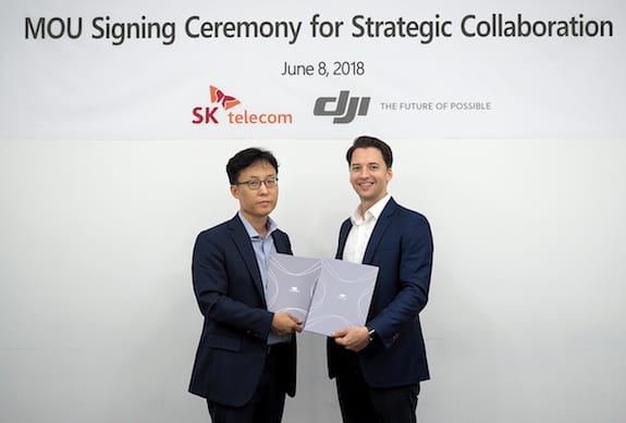 Choi Nak-hoon, head of SK Telecom IoT business support group, and Yoon Gasparick, head of DJI Global Enterprise Partnership | SK Telecom