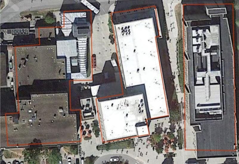 Results of building identification imposed over satellite imagery for a region of the Virginia Tech campus