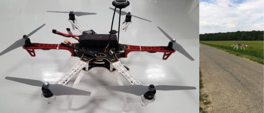 The autonomous drone assembled at ESTACA. The drone in the landing process.