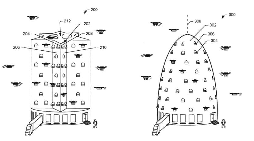 Drone fulfillment center designs in Amazon patent application.