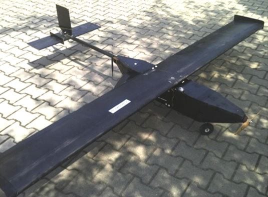 Experimental UAV fitted with hydrogen generator working on 20% water solution of NaBH4 and FC system developed by Marmara Research Centre Energy Institute and National Boron Research Institute (Turkey)