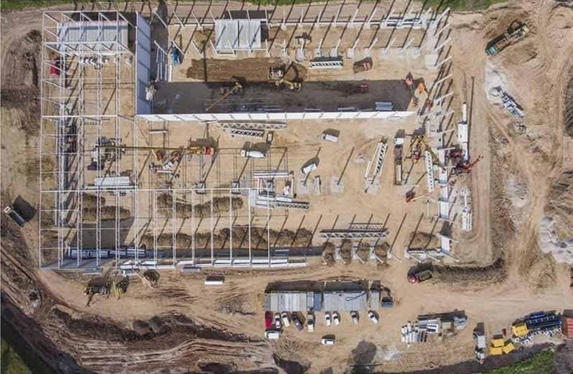 – Aerial view of construction site taken by drone