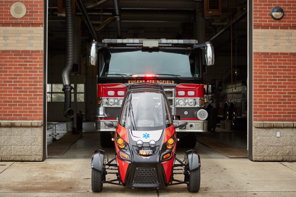 The pure-electric Rapid Responder is built on the Arcimoto platform, and designed for specialized emergency, security and law enforcement services at a fraction of the economical and ecological cost of traditional ICE vehicles.