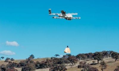 Wing delivery drone flying over Queanbeyan, Australia