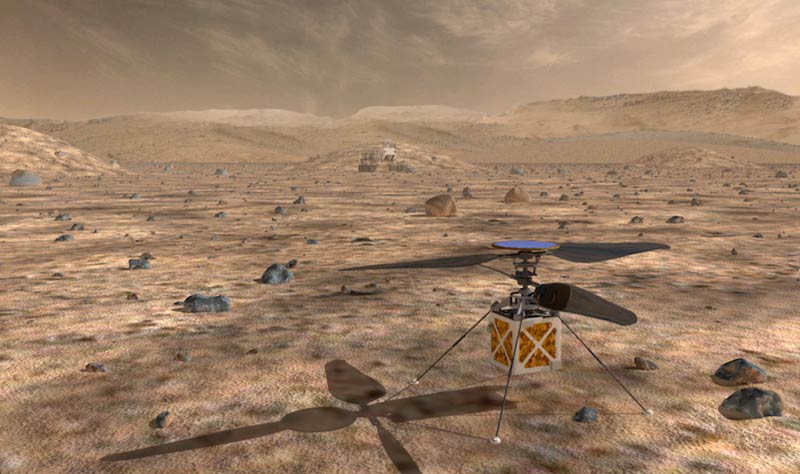 An artist’s illustration of the robotic 'copter that could travel on the Mars2020 mission | NASA/JPL-Caltech