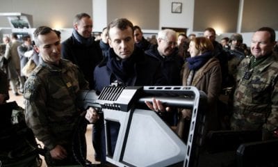 French President Emmanuel Macron inspecting the DroneGun at French Army Camp Mourmelon | DroneShield