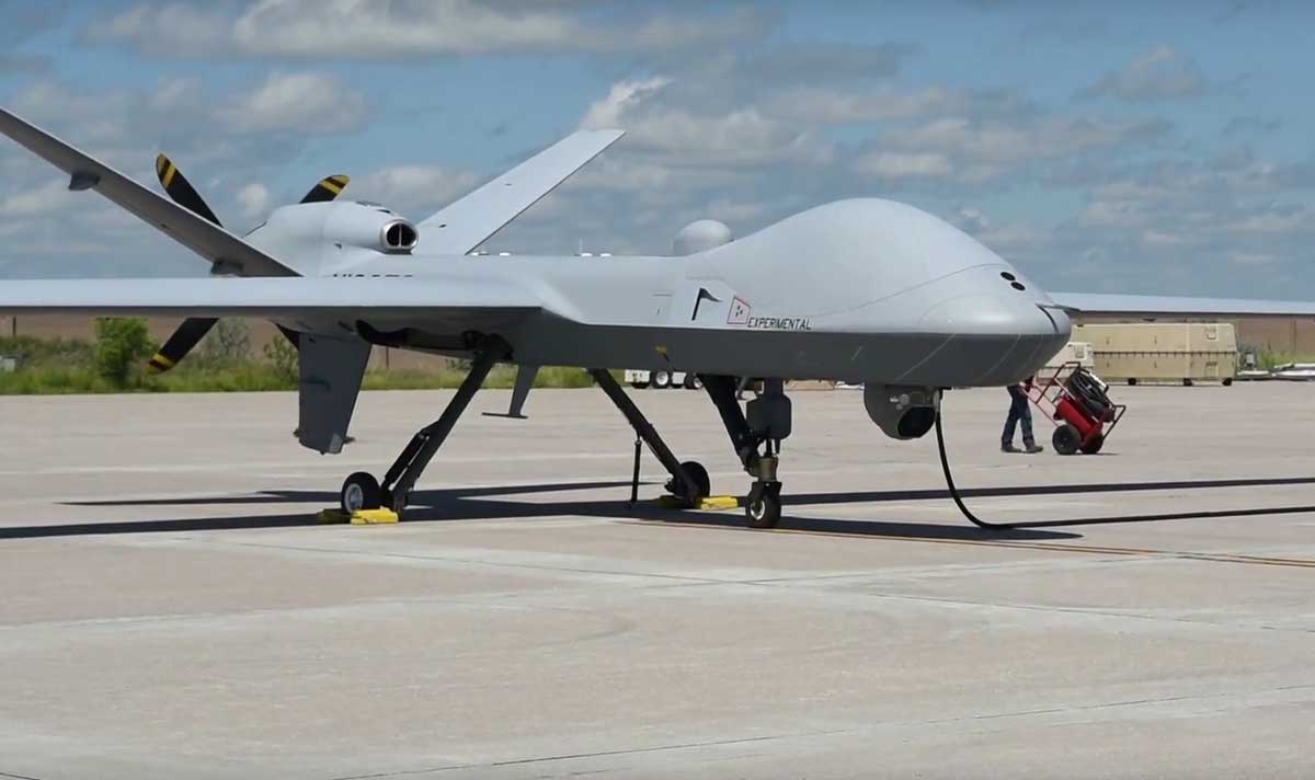 The MQ-9B SkyGuardian preparing for take off from Grand Forks, N.D. | Youtube