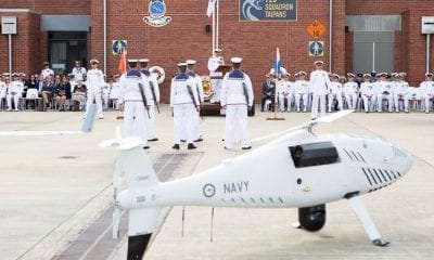 Royal Australian Navy officers and sailors of 822X Squadron on parade during the commissioning ceremony at HMAS Albatross