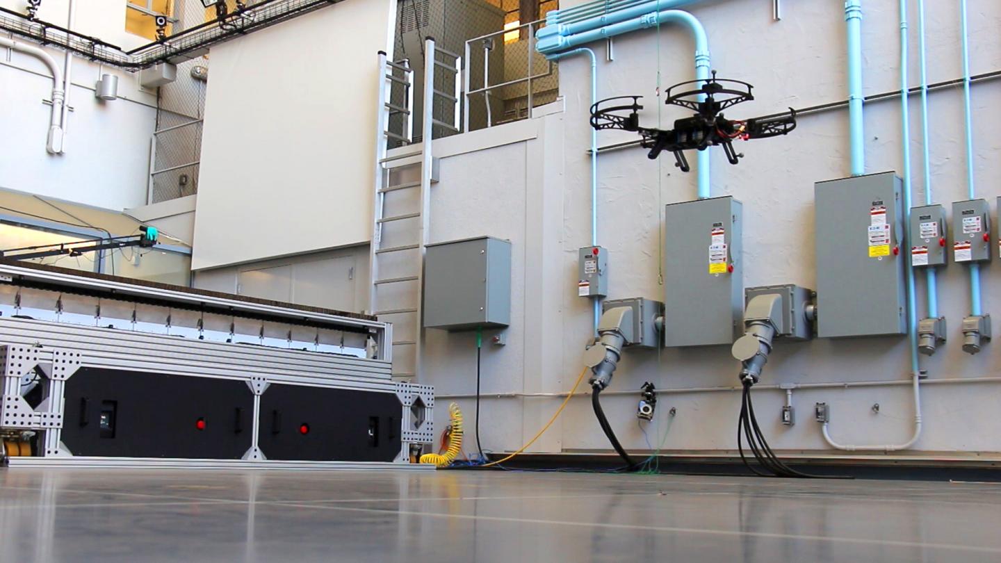 The Neural Lander system is tested in the Aerodrome, a three-story drone arena at Caltech's Center for Autonomous Systems and Technologies. Credit Caltech