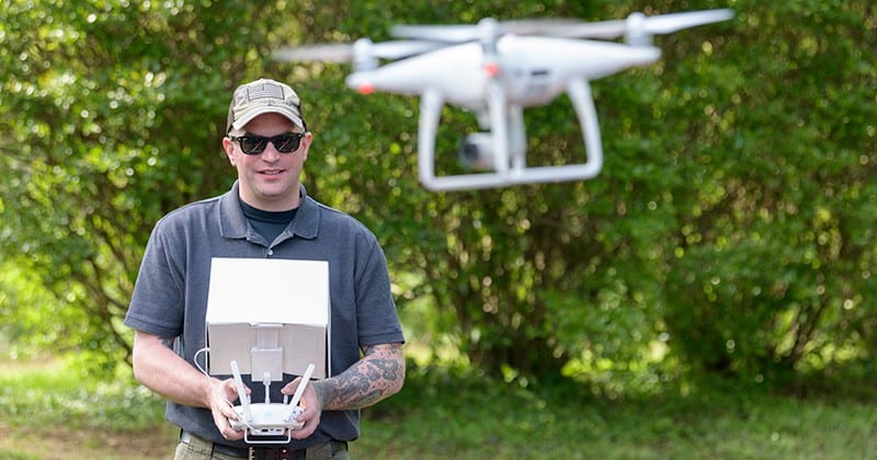A collision reconstructionist, Tavis Miller enrolled in the UD PCS Professional Drone Pilot Training Academy to learn how to safely fly a drone and gain a different perspective of the accidents he needs to assess.